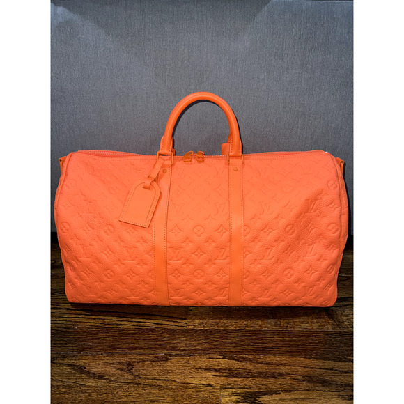 Louis Vuitton Keepall Bandouliere 50 Orange Monogram Leather Weekend Travel Bag - Picture 1 of 12